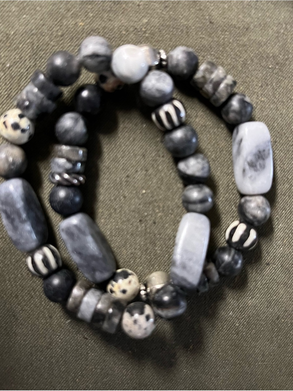 Gray and black gemstone Beaded Stretch Bracelet Set -
